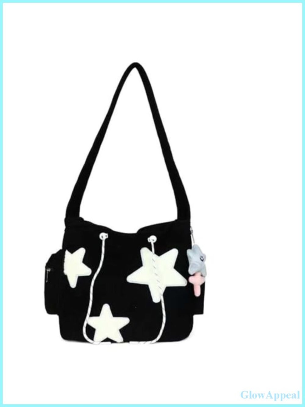 Corduroy Crossbody Bag Star Patches Messenger Shoulder Tote with Pendant